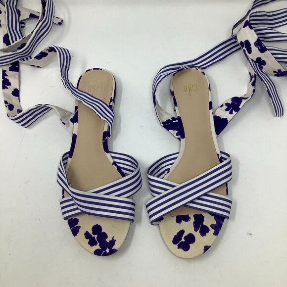 Cabi Tied Up Sandals 10 blue white striped floral ankle wrap - Picture 2 of 5